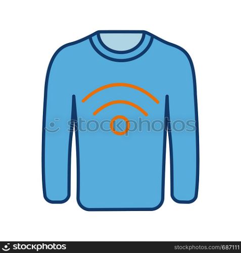 NFC clothes color icon. Near field communication sweater. RFID tag. Contactless technology. NFC jumper. Isolated vector illustration. NFC clothes color icon