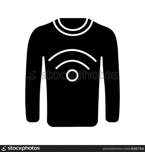 NFC clothes glyph icon. Near field communication sweater. Silhouette symbol. RFID tag. Contactless technology. NFC jumper. Negative space. Vector isolated illustration. NFC clothes glyph icon