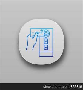 NFC credit card reader app icon. NFC public transport payment. UI/UX user interface. Web or mobile application. RFID door elevator access control card. Vector isolated illustration. NFC credit card reader app icon