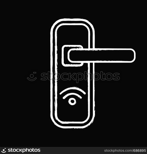 NFC door lock chalk icon. Near field communication padlock. Contactless technology. Isolated vector chalkboard illustrations. NFC door lock chalk icon