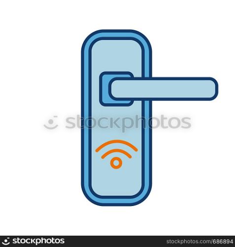 NFC door lock color icon. Near field communication padlock. Contactless technology. Isolated vector illustration. NFC door lock color icon
