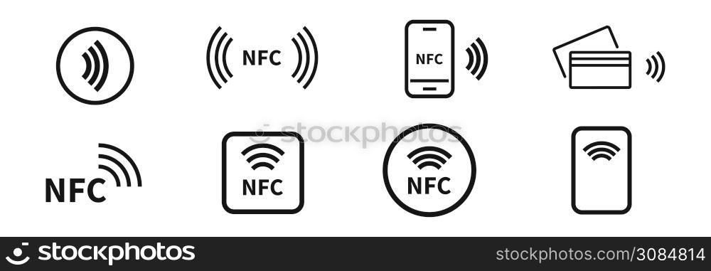 NFC icon set. Wireless payment symbol collection.
