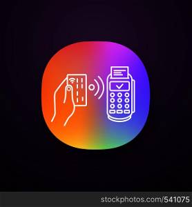 NFC payment app icon. POS terminal. UI/UX user interface. Payment terminal. Contactless transaction. Near field communication. E-payment. Web or mobile application. Vector isolated illustration. NFC payment app icon