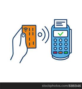 NFC payment color icon. POS terminal. Payment terminal. Contactless transaction. Near field communication. E-payment. Isolated vector illustration. NFC payment color icon
