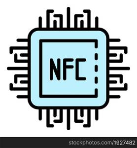 Nfc processor icon. Outline nfc processor vector icon color flat isolated. Nfc processor icon color outline vector