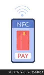 NFC signal on cellphone semi flat color vector object. Mobile phone with credit card. Realistic item on white. Lifestyle isolated modern cartoon style illustration for graphic design and animation. NFC signal on cellphone semi flat color vector object