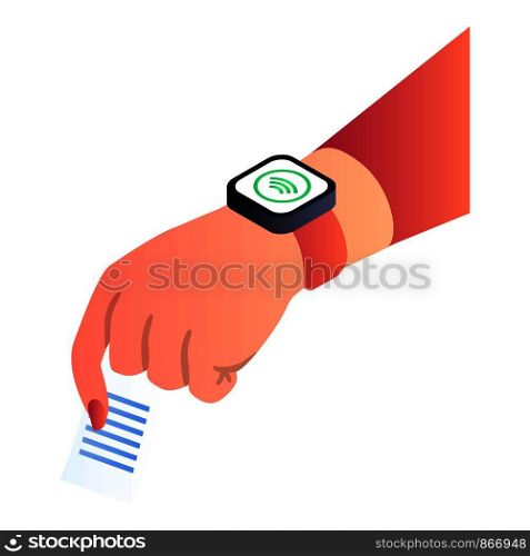 Nfc smart watch icon. Isometric of nfc smart watch vector icon for web design isolated on white background. Nfc smart watch icon, isometric style