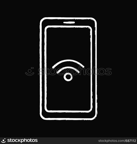 NFC smartphone signal chalk icon. NFC phone. Near field communication. Mobile phone contactless payment. Isolated vector chalkboard illustrations. NFC smartphone signal chalk icon