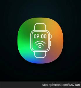 NFC smartwatch app icon. Near field communication. Smart wristwatch. Contactless technology. UI/UX user interface. Web or mobile application. Vector isolated illustration. NFC smartwatch app icon