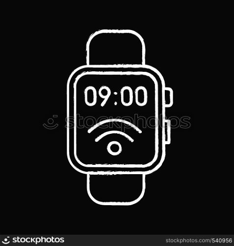 NFC smartwatch chalk icon. Near field communication. Smart wristwatch. Contactless technology. Isolated vector chalkboard illustrations. NFC smartwatch chalk icon