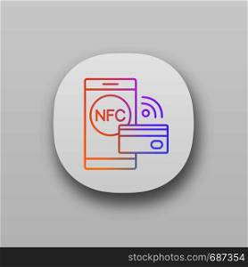 NFC technology app icon. Near field communication. Contactless payment. Cashless smartphone payment. UI/UX user interface. Web or mobile application. Vector isolated illustration. NFC technology app icon