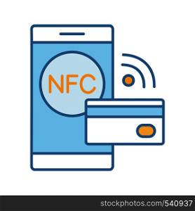 NFC technology color icon. Near field communication. Contactless payment. Cashless smartphone payment. Isolated vector illustration. NFC technology color icon