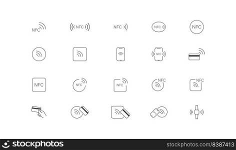 NFC technology icon. NFC payment set icons. Wireless payment symbol collection, credit card tap pay. Vector flat isolated line illustration