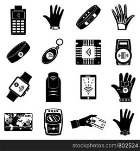 Nfc technology purchase icon set. Simple set of nfc technology purchase vector icons for web design on white background. Nfc technology purchase icon set, simple style