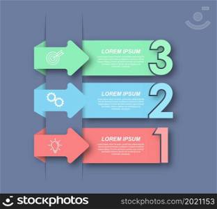 nfographics with pictograms. Template of 3 stages of business, training, marketing or financial success. Vector illustration