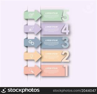 nfographics with pictograms. Template of 5 stages of business, training, marketing or financial success. Vector illustration