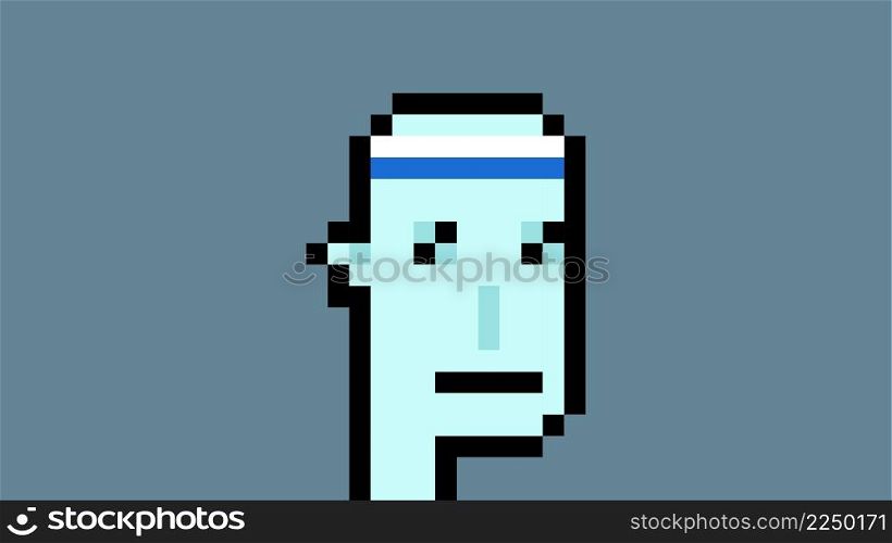 NFT picture. An alien with a bandage on his head. CryptoPunk 3100. Pixel style. Vector. NFT picture. An alien with a bandage on his head. CryptoPunk 3100. Pixel style. Vector illustration