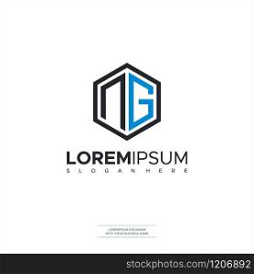 NG initial letters loop linked hexagon monogram logo Premium Design
