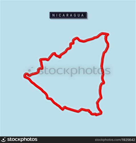 Nicaragua bold outline map. Glossy red border with soft shadow. Country name plate. Vector illustration.. Nicaragua bold outline map. Vector illustration