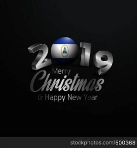 Nicaragua Flag 2019 Merry Christmas Typography. New Year Abstract Celebration background