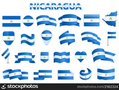Nicaragua icons set cartoon vector. Freedom flag. Country celebration. Nicaragua icons set cartoon vector. Freedom flag