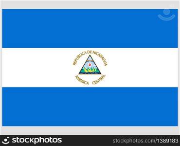 Nicaragua National flag. original color and proportion. Simply vector illustration background, from all world countries flag set for design, education, icon, icon, isolated object and symbol for data visualisation