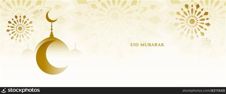 nice eid festival wishes banner with moon and mosque design