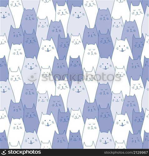 Nice funny doddle cats seamless pattern for textile, wallpaper, prints, fabric, clothes for children. Vector illustration.