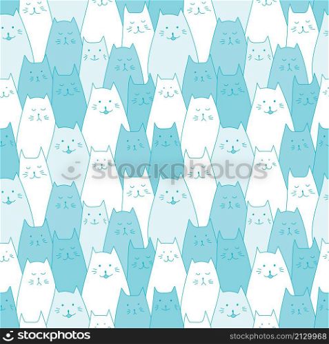 Nice funny doddle cats seamless pattern for textile, wallpaper, prints, fabric, clothes for children. Vector illustration.
