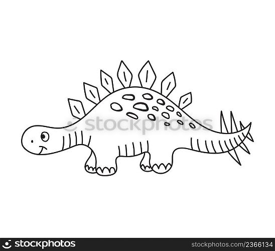 Nice funny doddle dinosaur isolated icon on white background. Vector illustration for coloring book, coloring pages, textile, wallpaper, prints, fabric, clothes for children.