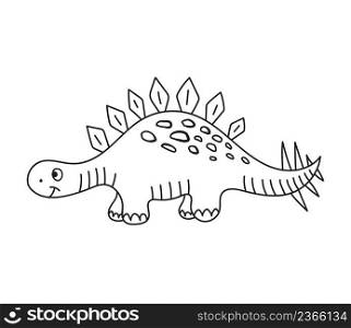 Nice funny doddle dinosaur isolated icon on white background. Vector illustration for coloring book, coloring pages, textile, wallpaper, prints, fabric, clothes for children.