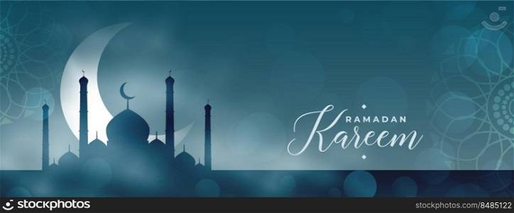 nice ramadan kareem eid banner with mosque and moon