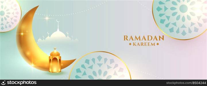 nice ramadan kareem islamic banner with golden moon