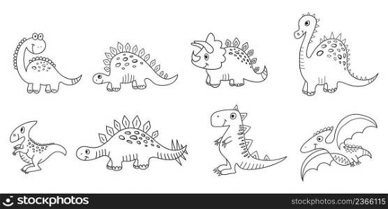 Nice sketch funny doddle dinosaur set collection for textile, wallpaper, prints, fabric, clothes for children. Vector illustration.