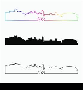 Nice skyline linear style with rainbow in editable vector file