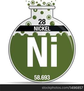 Nickel symbol on chemical round flask. Element number 28 of the Periodic Table of the Elements - Chemistry. Vector image