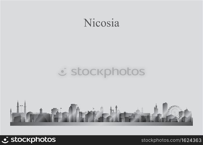 Nicosia city skyline silhouette in a grayscale vector illustration