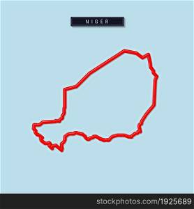Niger bold outline map. Glossy red border with soft shadow. Country name plate. Vector illustration.. Niger bold outline map. Vector illustration