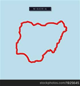 Nigeria bold outline map. Glossy red border with soft shadow. Country name plate. Vector illustration.. Nigeria bold outline map. Vector illustration
