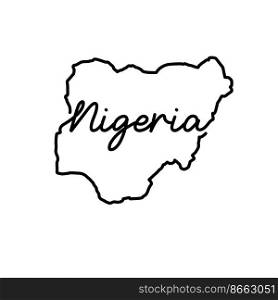 Nigeria outline map with the handwritten country name. Continuous line drawing of patriotic home sign. A love for a small homeland. T-shirt print idea. Vector illustration.. Nigeria outline map with the handwritten country name. Continuous line drawing of patriotic home sign