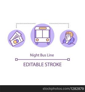 Night bus line concept icon. Comfortable transportation, cost effective tourism idea thin line illustration. Rest while travel. Vector isolated outline RGB color drawing. Editable stroke
