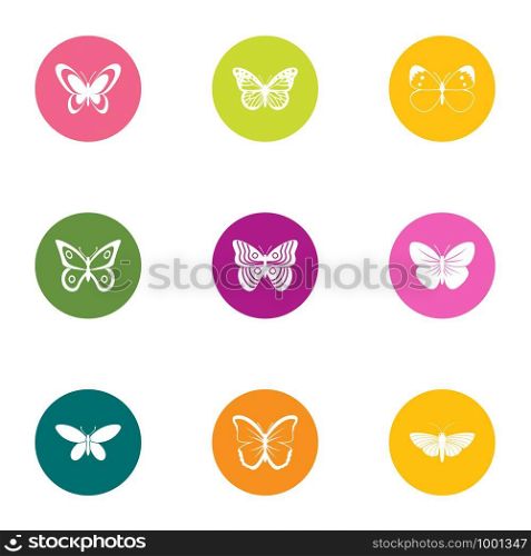 Night butterfly icons set. Flat set of 9 night butterfly vector icons for web isolated on white background. Night butterfly icons set, flat style