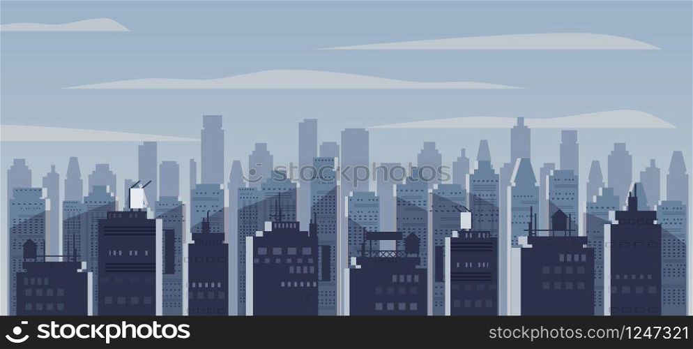 Night city, skyscrapers, silhouettes of houses panorama horizon. Night city, skyscrapers, silhouettes of houses, panorama, horizon. Dark cityscape. Vector, illustration, isolated