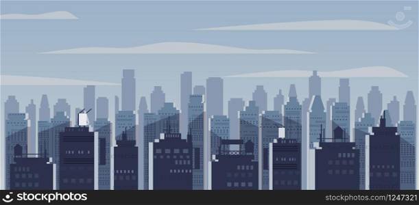 Night city, skyscrapers, silhouettes of houses panorama horizon. Night city, skyscrapers, silhouettes of houses, panorama, horizon. Dark cityscape. Vector, illustration, isolated