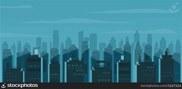 Night city, skyscrapers, silhouettes of houses, panorama horizon mood. Night city, skyscrapers, silhouettes of houses, panorama, horizon, mood. Dark cityscape. Vector, illustration, isolated