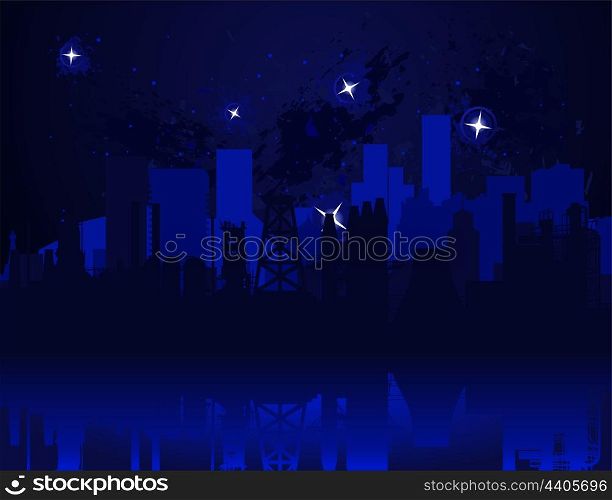 Night city3. Kind of a night city and star over it. A vector illustration