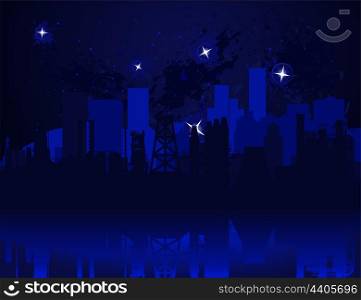 Night city3. Kind of a night city and star over it. A vector illustration