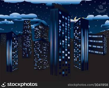 Night Cityscape Background. Urban background, skyscrapers in the night city illustration.
