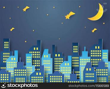 Night cityscape , paper art style
