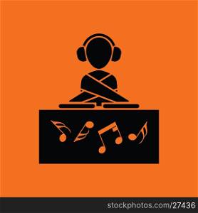 Night club DJ icon. Orange background with black. Vector illustration.